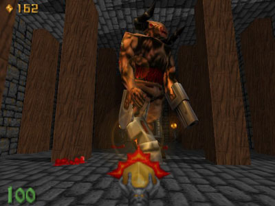 Screenshot depicting the a 3D model of the DOOM Cyberdemon in jHeretic