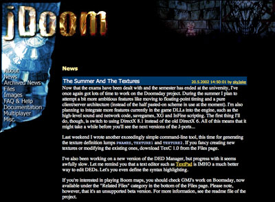 Screen grab of the jDoom website circa 2002